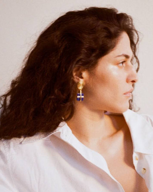 Squiggle Earrings Gold Plated with Lapis