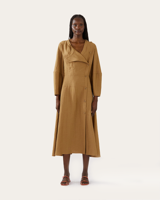 Michaela Dress Viscose Linen Blend Caramel