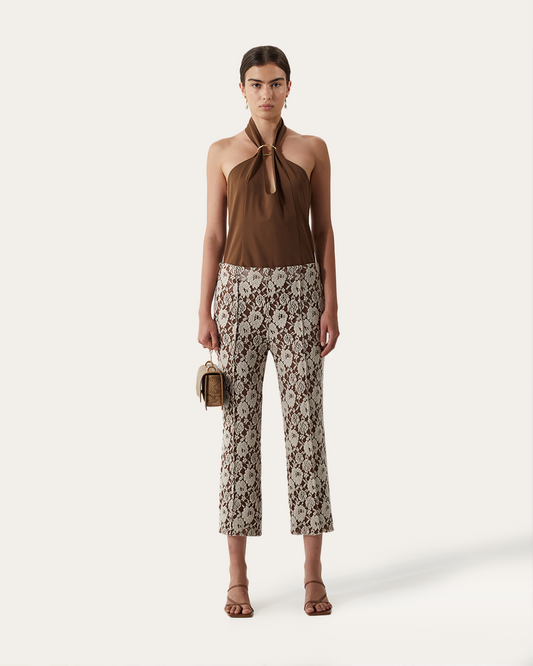 Nancy Trousers Cotton Blend Floral Lace Brown