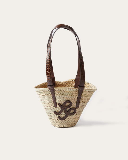 Mini Basket Tote Leather Emboss Croc Brown