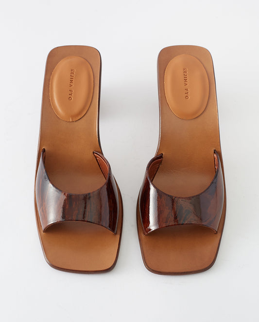 Selma Heels Patent Leather Wood Brown