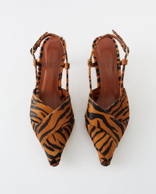 Wrap Kitten Heels Calfhair Print Brown
