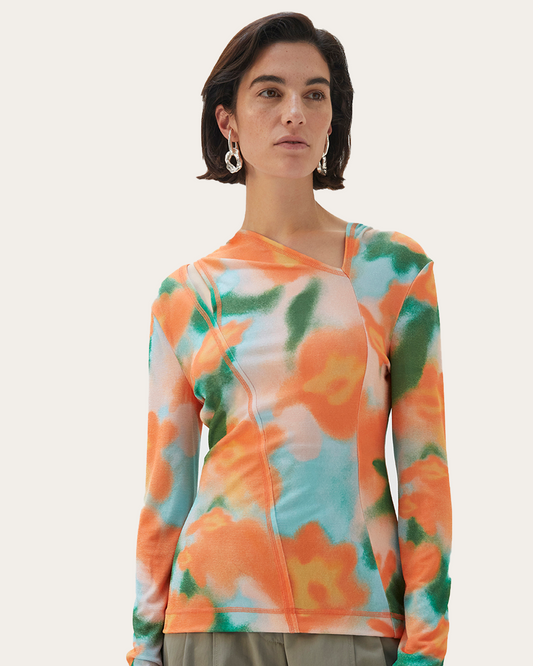 Annette Top Jersey Print Flower Orange