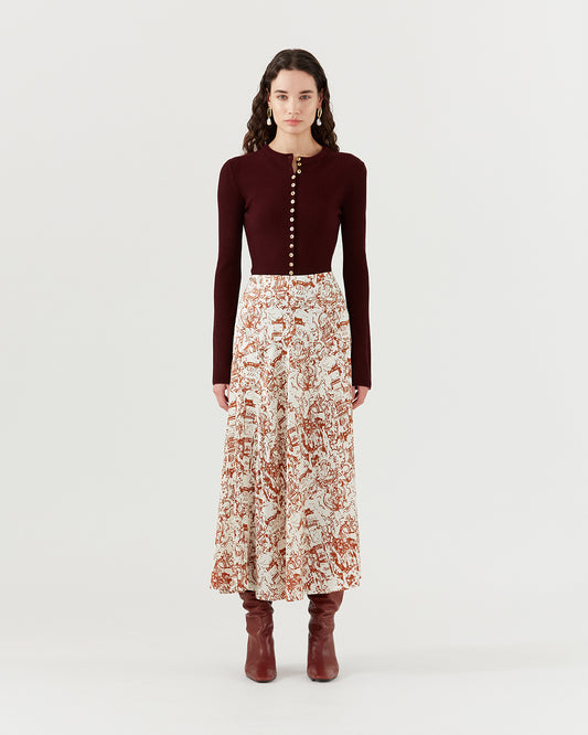 Ria Skirt Silk Satin Printed Brown