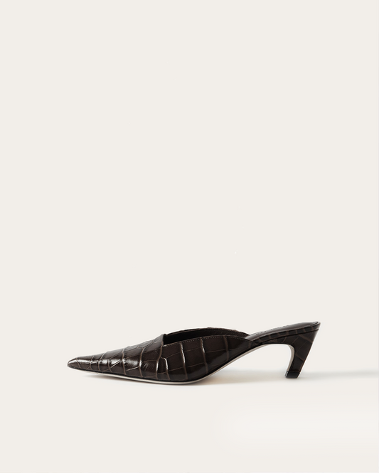 Mathilde Mule Leather Emboss Croc Black