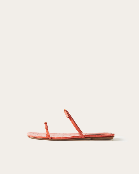 Clara Sandals Leather Emboss Croc Orange