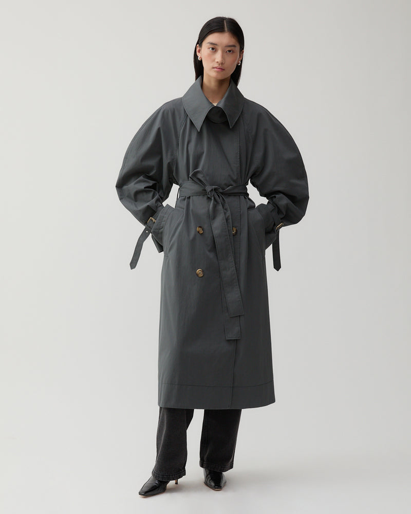 Romy Trenchcoat Cotton Blend Twill Charcoal
