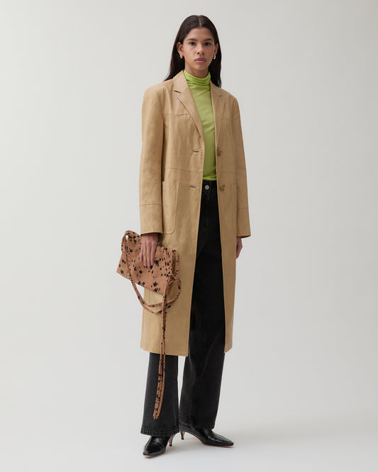 Atlas Coat Faux Leather Beige
