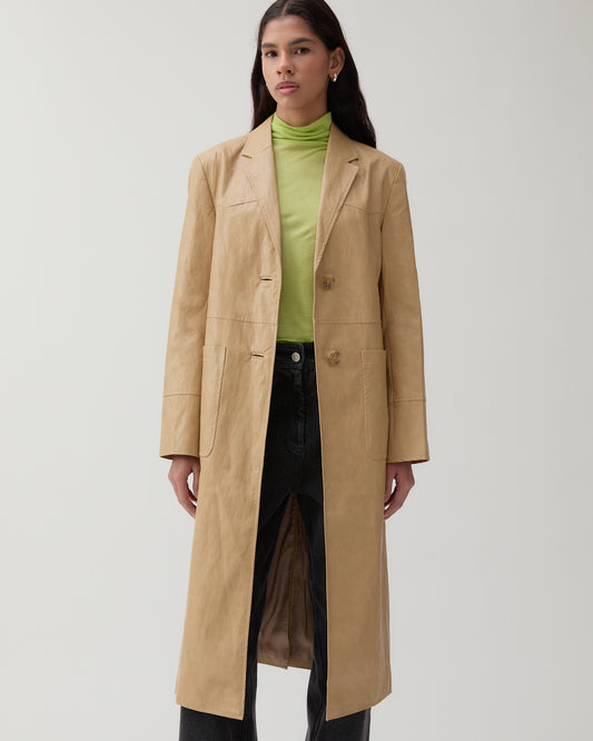 Atlas Coat Faux Leather Beige