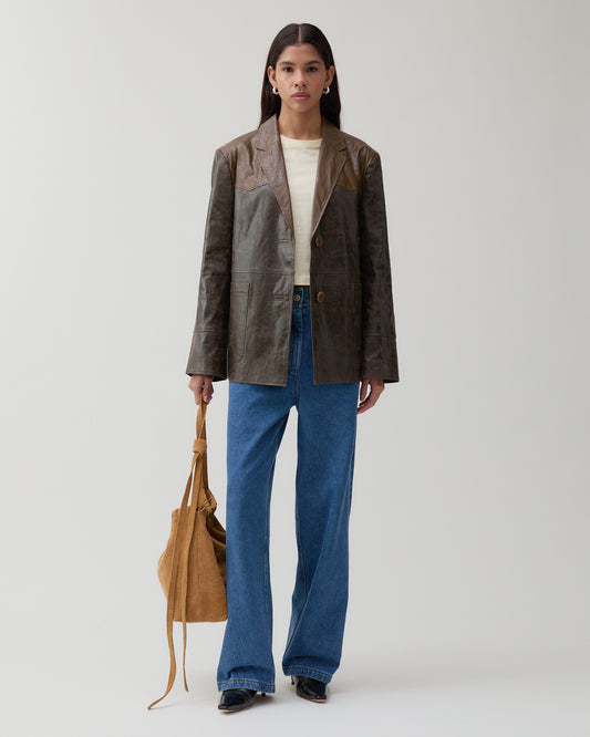 Andrea Jacket Faux Leather Distressed Brown