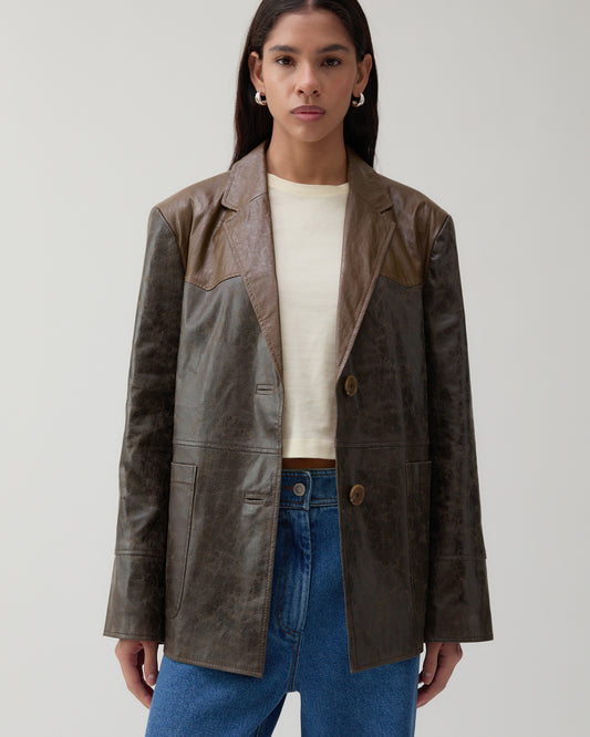 Andrea Jacket Faux Leather Distressed Brown