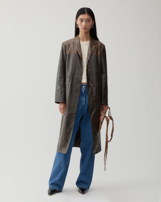 Atlas Coat Faux Leather Distressed Brown