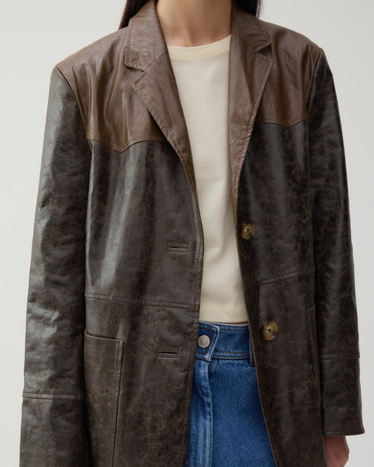 Atlas Coat Faux Leather Distressed Brown