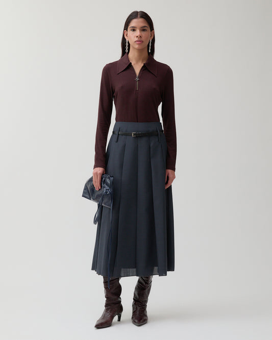 Odette Skirt Wool Blend Suiting Slate
