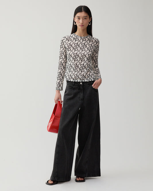 Zoya Top Mesh Printed Off-White