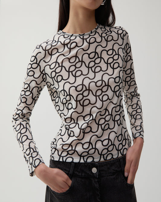 Zoya Top Mesh Printed Off-White