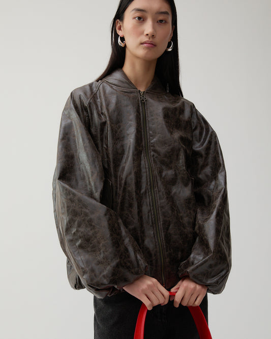 Becca Jacket Faux Leather Distressed Brown