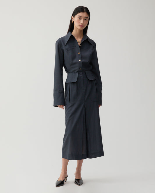 Lila Skirt Wool Blend Suiting Slate
