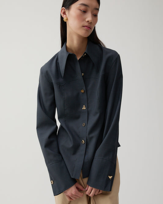 Camille Shirt Wool Blend Suiting Slate