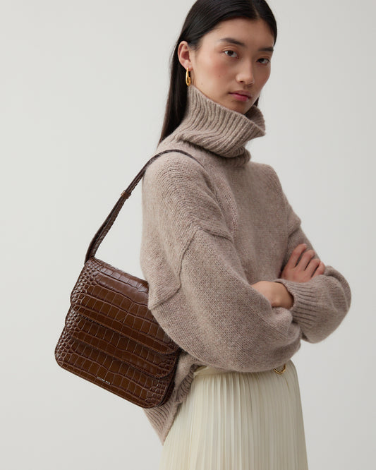 Ana Bag Leather Emboss Croc Brown