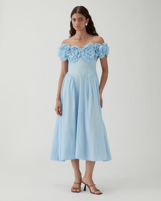 Ophelia Dress Pleated Cotton Blue