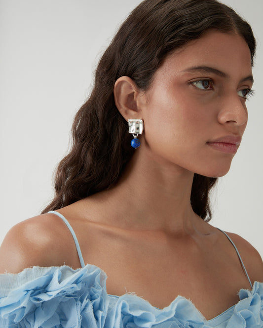Folded Earrings Silver Plated with Lapis