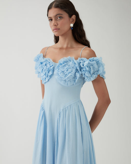 Ophelia Dress Pleated Cotton Blue