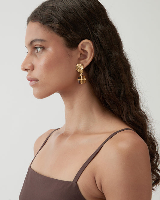 Squiggle Earrings Gold Plated with Tiger's Eye