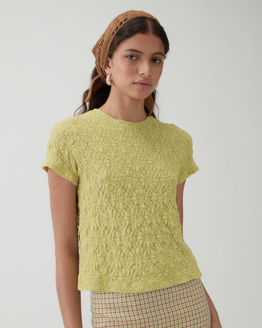 Adina T-shirt Lace Floral Lime