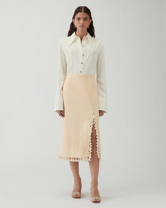 Ayla Skirt Wool Blend Suiting Butter