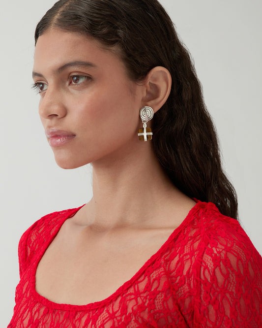 Squiggle Earrings Silver Plated with Tiger's Eye