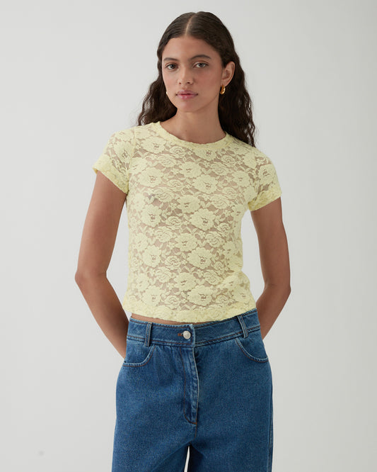 Adina T-Shirt Cotton Blend Floral Lace Yellow