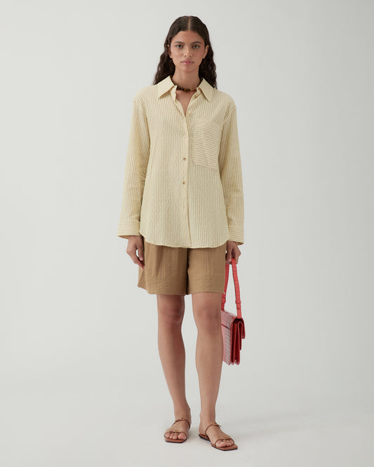 Caprice Shirt Cotton Seersucker Stripe Yellow