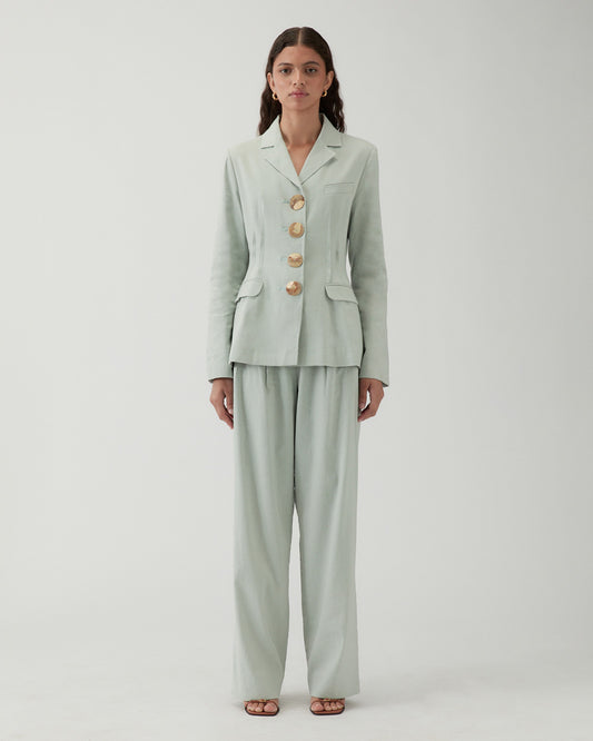 Etta Jacket Viscose Linen Blend Blue