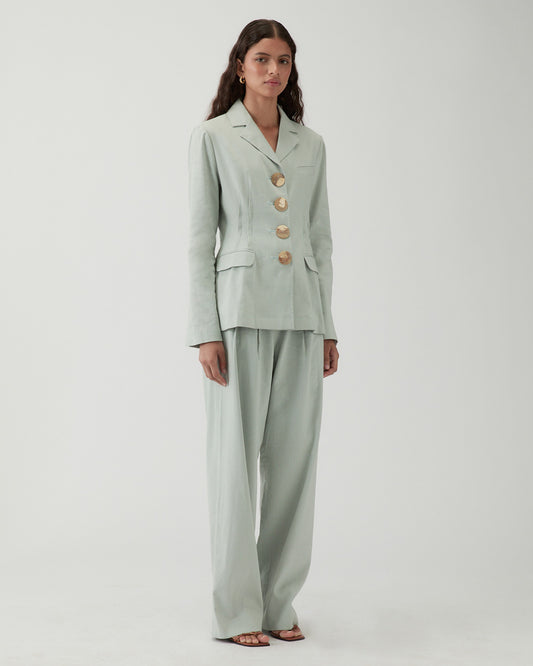 Etta Jacket Viscose Linen Blend Blue