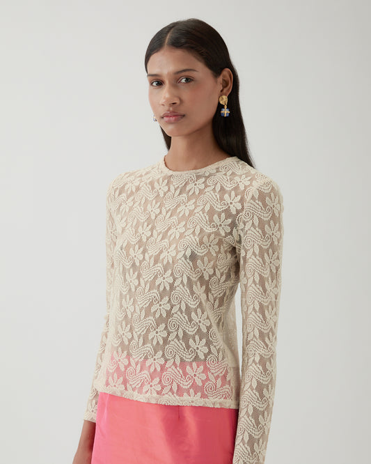 Bibi Top Floral Lace Cream