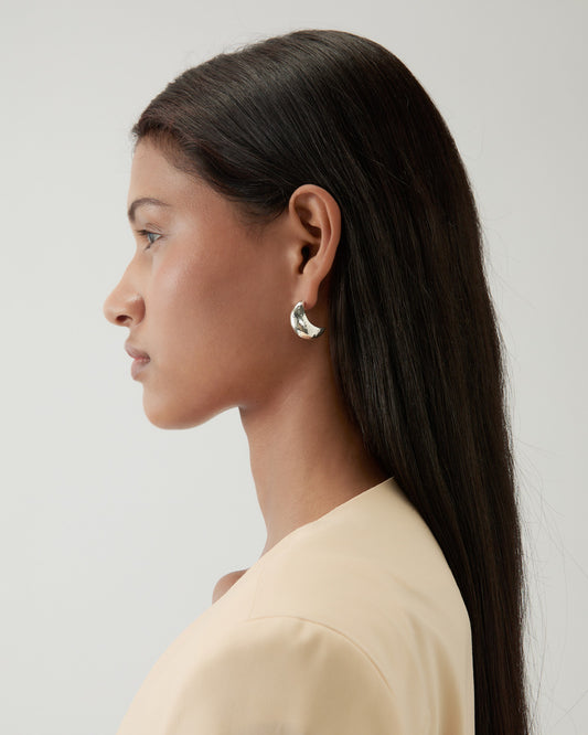 Large Moon Hoops Silver Plated