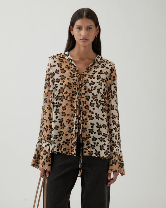 Saskia Shirt Viscose Chiffon Print Beige