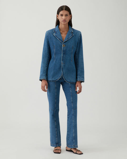 Isla Blazer Organic Cotton Denim Blue