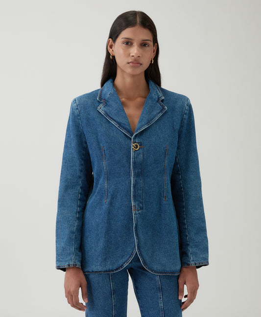 Isla Blazer Organic Cotton Denim Blue