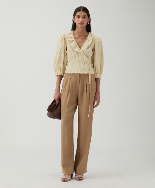 Luna Blouse Cotton Seersucker Stripe Yellow