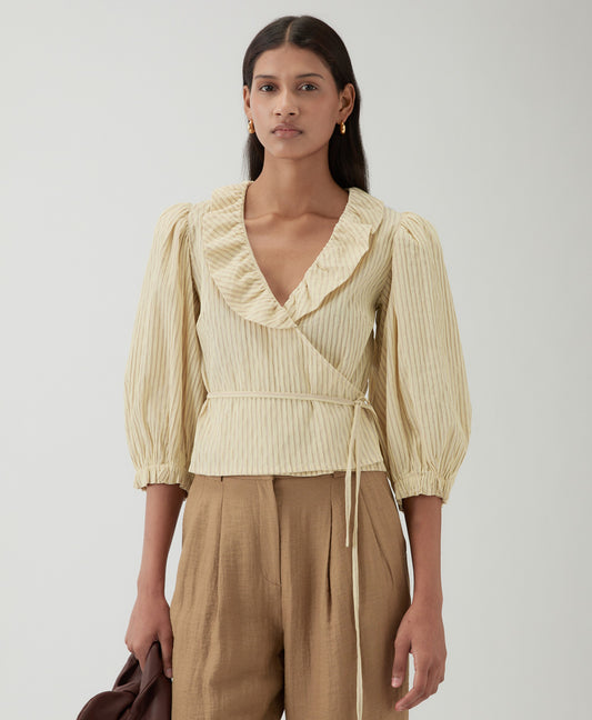 Luna Blouse Cotton Seersucker Stripe Yellow