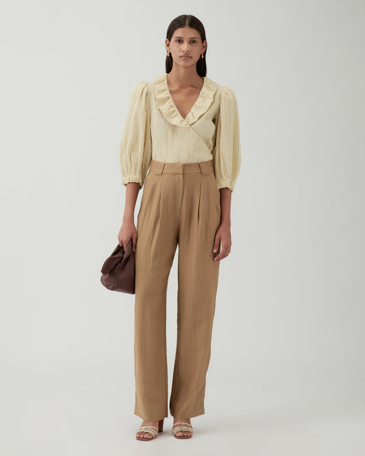 Freya Trousers Viscose Linen Blend Caramel