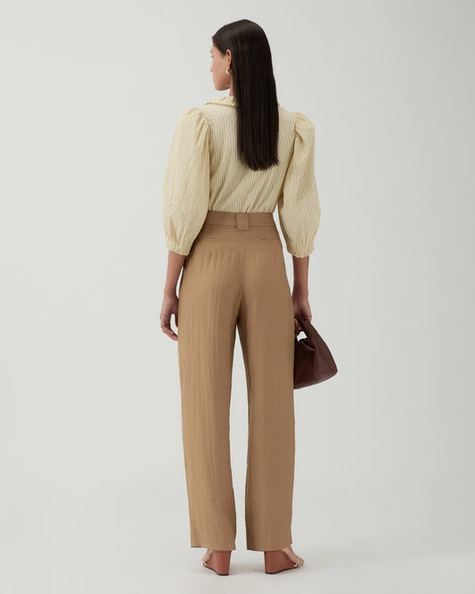 Freya Trousers Viscose Linen Blend Caramel