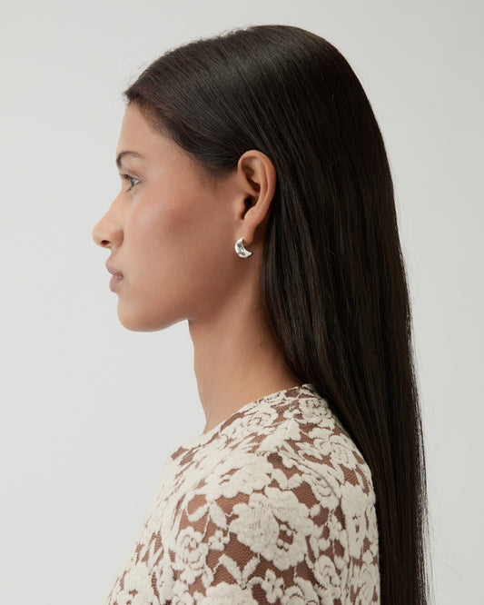 Mini Moon Hoops Silver Plated