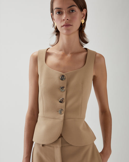 Eunice Vest Cotton Silk Double-face Beige