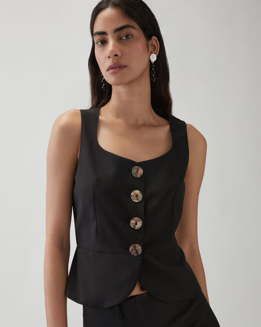 Eunice Vest Wool Suiting Black