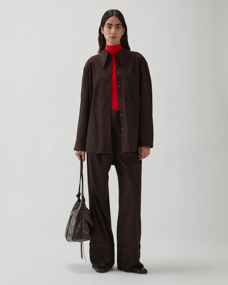 Ellis Shirt Sateen Cotton Dark Chocolate