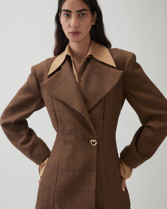 Leila Blazer Wool Check Brown