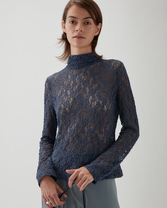 Bronte Top Cotton Blend Lace Navy